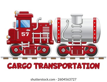 Freight rail transportation. Side view. Isolated on white background. Vector illustration.