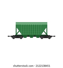 Freight rail wagon for bulk materials.Covered green freight rail boxcar.