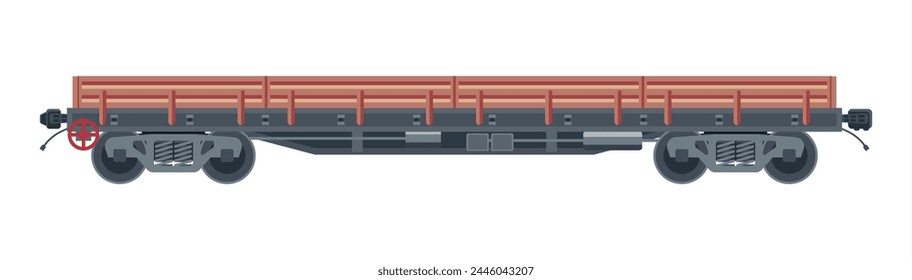 Freight railroad car isolated on white background. Freight boxcar wagon. Flatcar part of cargo train. Railroad transportation. Flat vector illustration