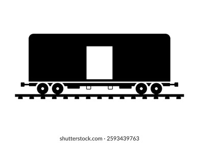 Freight railway car icon. Train carriage. Black silhouette. Side view. Vector simple flat graphic illustration. Isolated object on white background. Isolate.