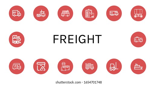 freight simple icons set. Contains such icons as Lorry, Van, Delivery, Wagon, Important delivery, Delivery man, Truck, Forklift, Ship, Train, can be used for web, mobile and logo
