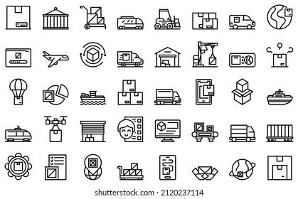 Freight traffic icons set outline vector. Train goods. Car cargo