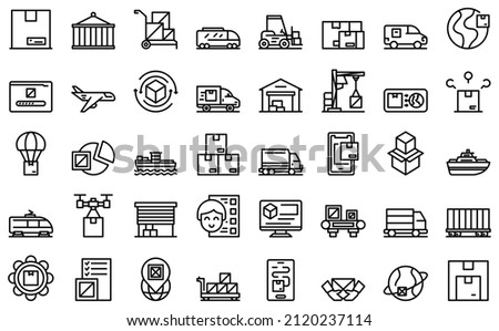Freight traffic icons set outline vector. Train goods. Car cargo