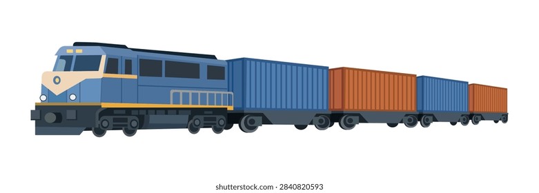 Freight Train with Cargo Containers Isolated. Container Train Railway Transport. Cargo Container Freight Train.
