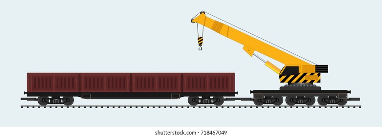 freight train with crane train draw in cartoon vector
