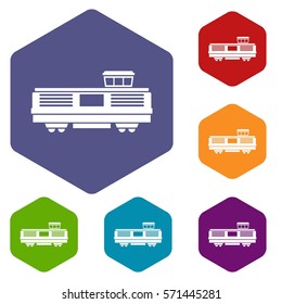 Freight train icons set rhombus in different colors isolated on white background