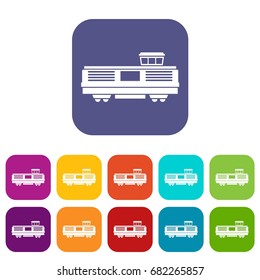 Freight train icons set vector illustration in flat style in colors red, blue, green, and other
