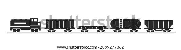 freight train\
illustration. locomotive and railway carriages. railway transport\
isolated vector image