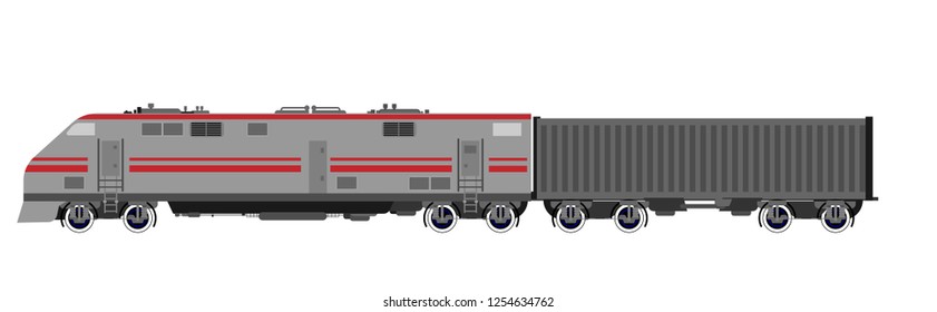 Freight train. Locomotive and freight car in vector. Transport in the vector.