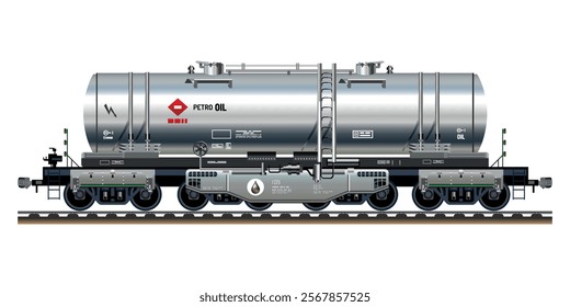 Freight train railway carriage petroleum liquid oil tanker heavy cargo industries 3D vector illustration