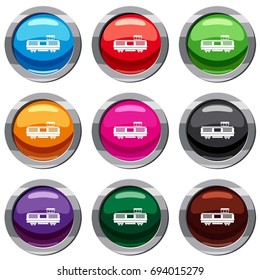 Freight train set icon isolated on white. 9 icon collection vector illustration