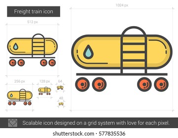 Freight train vector line icon isolated on white background. Freight train line icon for infographic, website or app. Scalable icon designed on a grid system.