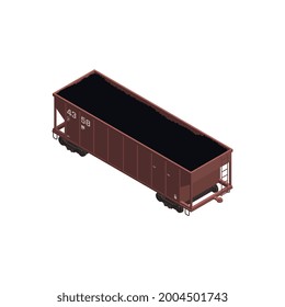 Freight train wagon with coal isometric icon 3d vector illustration