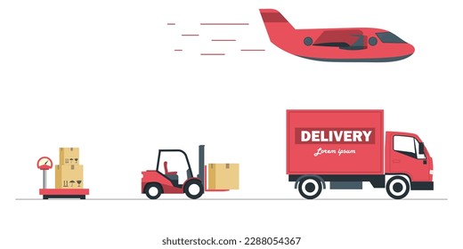 freight and transport delivery, parcel weighing, parcel loading and delivery by truck and plane