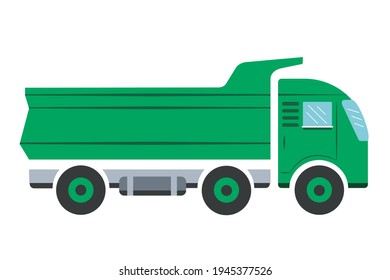 Freight transport, dump truck illustration in green. Flat vector illustration. Suitable for use on websites, advertising brochures, decorations, book illustrations. 