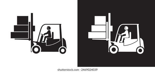 Freight transport forkklift icon, vector icon related to cargo delivery expedition, E-commerce business concept. Delivery vector illustration on black and white background. Modern delivery icon. Eps10