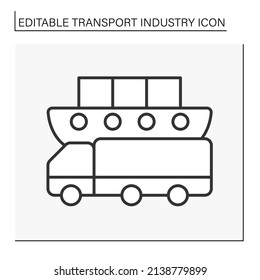  Freight transport line icon. Transporting commodities and merchandise goods and cargo. Industry type concept. Isolated vector illustration. Editable stroke
