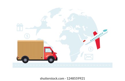 Freight transportation and delivery, logistic management vector Illustration
