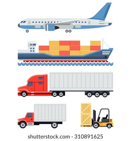 Freight Transportation And Delivery Logistics Flat Icons Set With International Operator Complex Service Abstract Isolated Vector Illustration