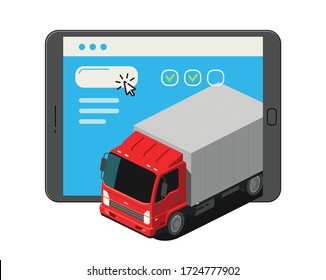 Freight transportation, moving. Trucking, delivery service vector illustration