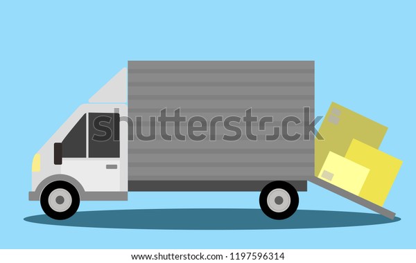 Freight\
transportation truck on blue background\
