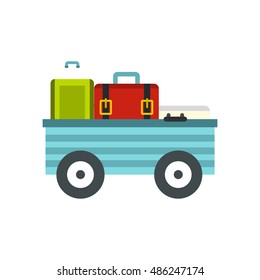 Freight trolley with loaded baggage icon in flat style on a white background vector illustration