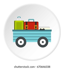 Freight trolley with loaded baggage icon in flat circle isolated vector illustration for web