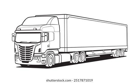 Freight Truck (Cargo Truck), outline vector illustration black on white, eps