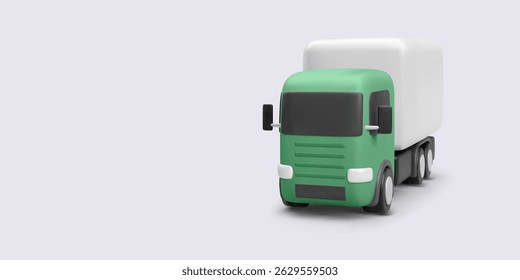 Freight Truck Icon In Minimal Cartoon Style With Bold Green Cabin And Smooth White Cargo Container. Ideal For Delivery And Logistics Concepts. Vector Illustration.