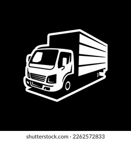 Freight truck line art illustration. Box truck vector icon on dark background