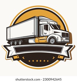 Freight truck transport of goods. vector illustration, white background, label, sticker