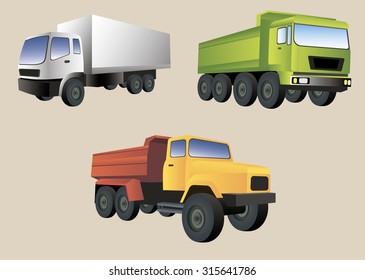 Freight Trucks vector image design set for your illustration, decoration,  labels, posters, stickers and other printing needs.  