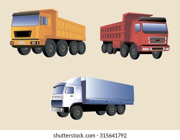 Freight Trucks vector image design set for your illustration, decoration,  labels, posters, stickers and other printing needs.  