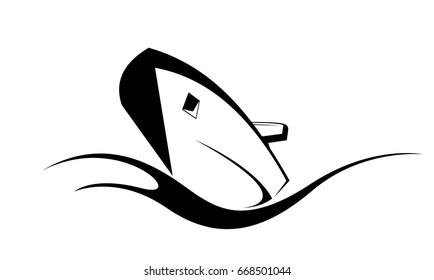 Freight vessel logo, abstract cargo ship on the waves, bulker emblem. Vector illustration