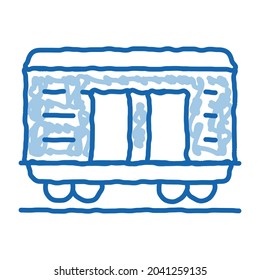 vector de icono de esbozo de vagón de mercancías. Señal de vagón de mercancías de la línea azul del doodle dibujada a mano. ilustración de símbolo aislado