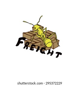 Freight yellow ant with cardboard boxes