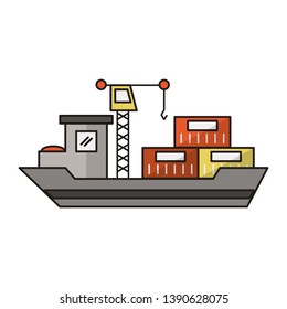 Freighter ship with containers and crane