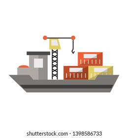 Freighter ship with containers and crane