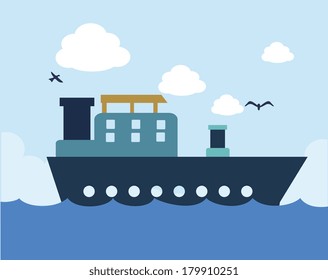 freighter ship draw vector illustration