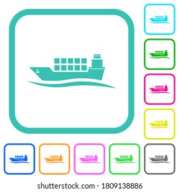 Freighter with wave vivid colored flat icons in curved borders on white background