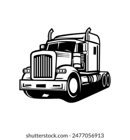 Freightliner Semi Truck 18 Wheeler Silhouette Vector Design.