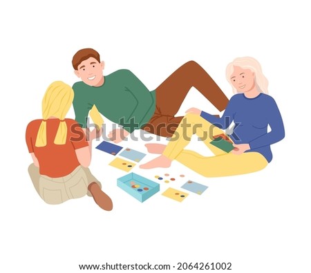 Freinds playing board game. People spending time together and gaming cartoon vector illustration