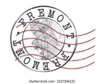 Fremont, CA, USA Stamp Map Postal. Silhouette Seal Roads and Streets. Passport Round Design. Vector Icon. Design Retro Travel National Symbol.