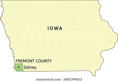 Fremont County and city of Sidney location on Iowa state map