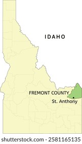 Fremont County and city of St. Anthony location on Idaho state map