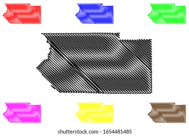 Condado de Fremont, Colorado (condado de los Estados Unidos, Estados Unidos de América, Estados Unidos, EE.UU., EE.UU.) mapa ilustrativo vectorial, dibujo garabateado mapa de Fremont