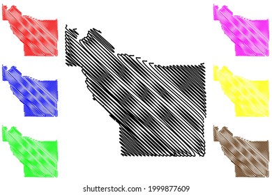 Condado de Fremont, Estado de Wyoming (condado de los Estados Unidos de América, Estados Unidos de América), ilustración de un vector, dibujo de garabatos mapa de Fremont