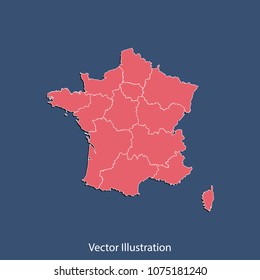 French 2016 map - High detailed color map of French 2016. flat design style, clean and modern. Vector illustration eps 10