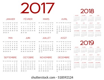 Französischer Kalender 2017-Jahr-Vektorkalender calendrier francais