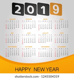 French 2019 year vector calendar - calendrier francais ( french calendar )